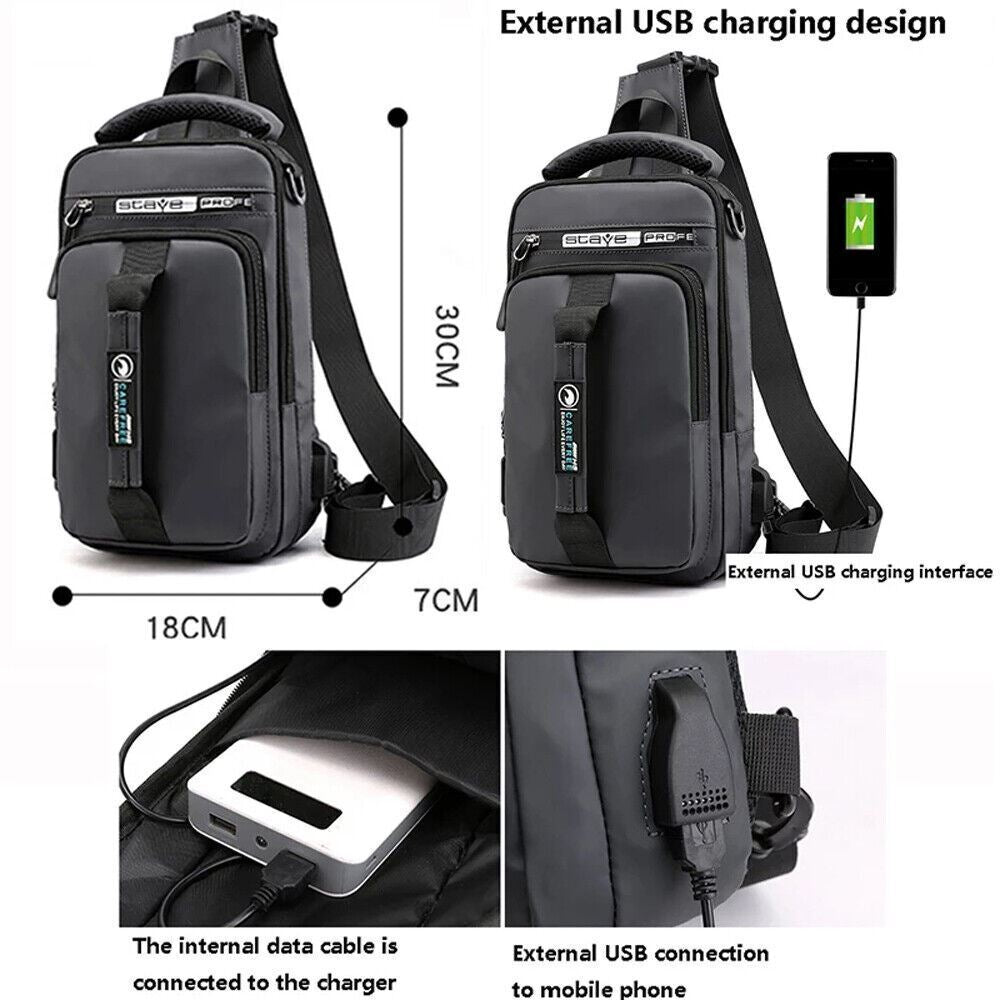 Crossbody Bag Anti-Theft Men'S Sling Crossbody Bag Chest Shoulder Messenger Backpack w/ USB Port