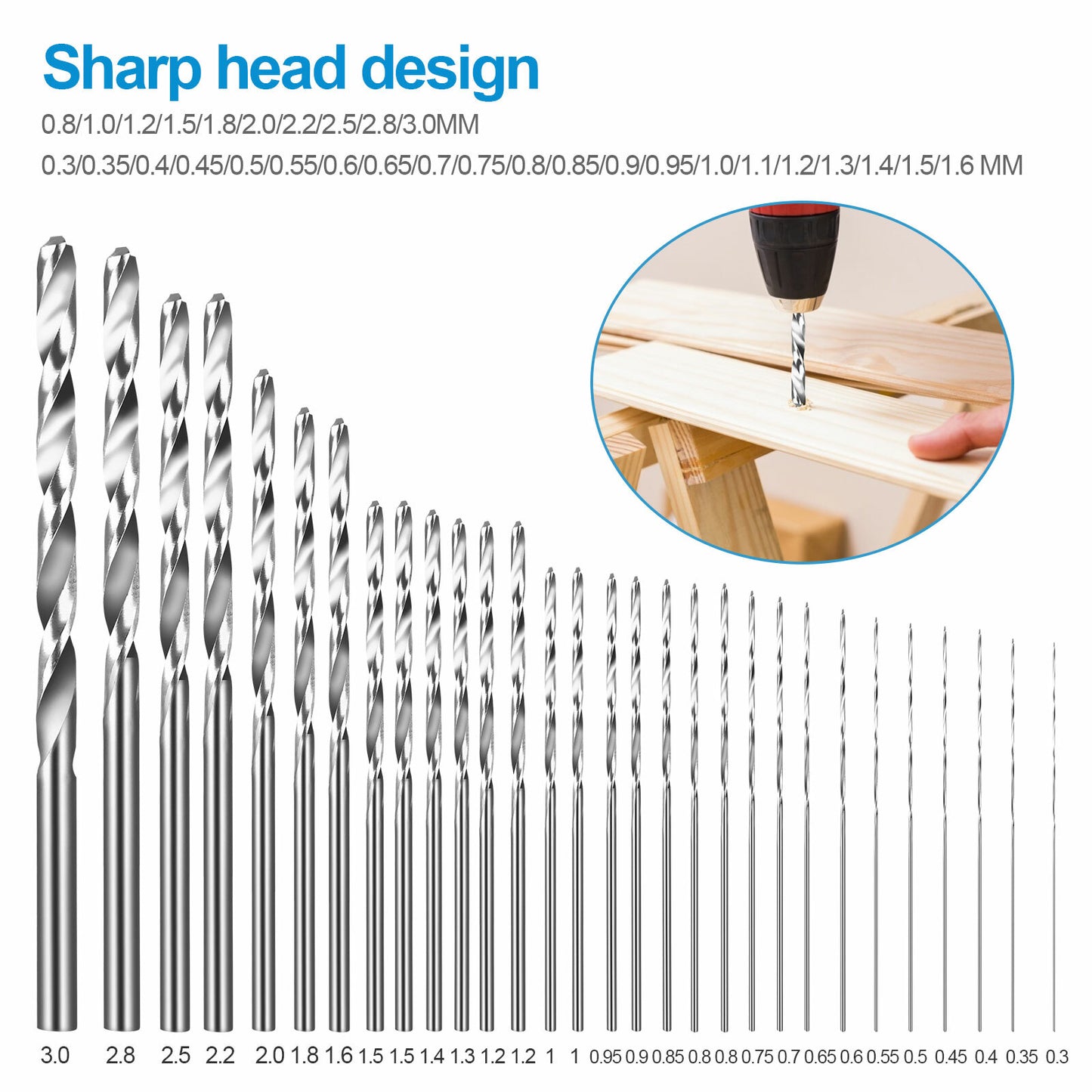 31Pcs Mini Tiny Micro Hand HSS Twist Drill Bits Set Set 0.3-1.6Mm Bit Spiral Vise