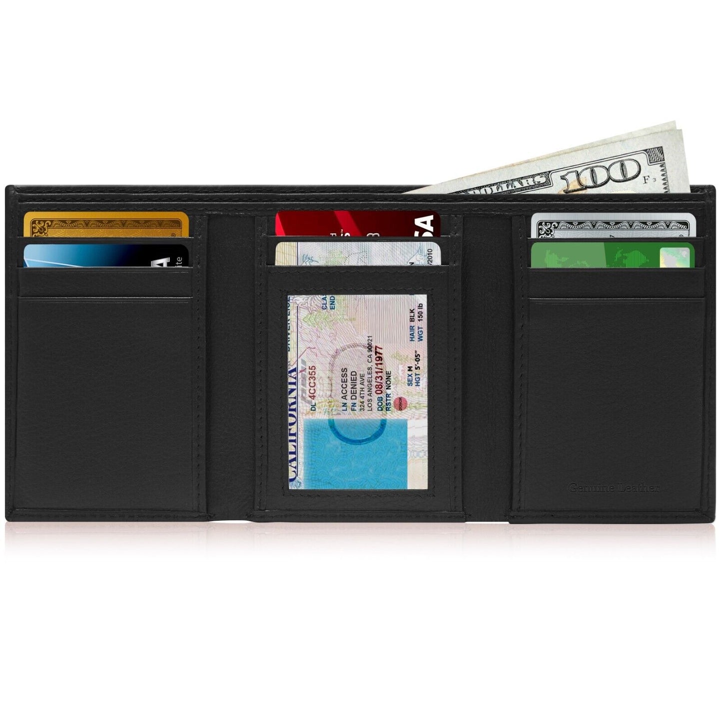 Genuine Leather Mens Wallet Slim Trifold Wallets for Men with ID Window RFID