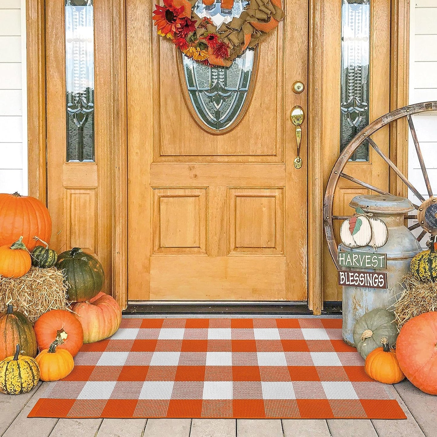  Buffalo Plaid Rug Orange and White Checke Rug Halloween Fall Door Mat Area Rugs Door Mat Outdoor Entrance for Front Porch Entryway Fall Farmhouse 27.5x43 Inches