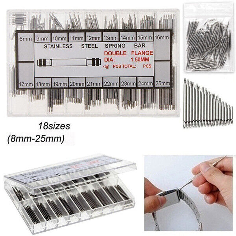 360Pcs Watch PINS SPRING BARS Band Strap Link 8-25Mm Repair Kit Stainless Steel