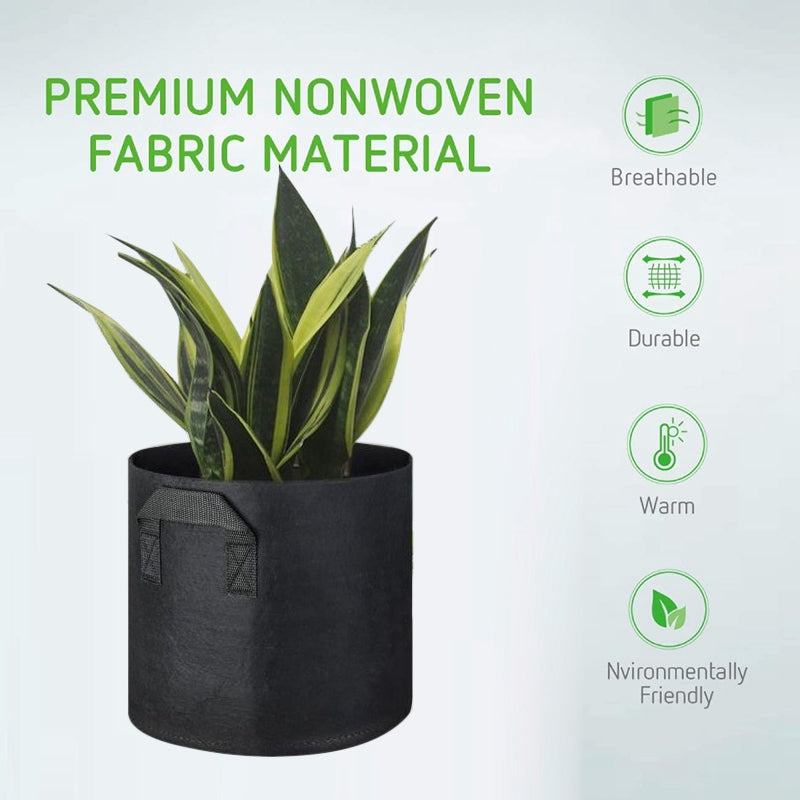 5 Gallon Plant Grow Bags Fabric Pot Nursery Soil Nonwoven W/ Handle 10 Pack