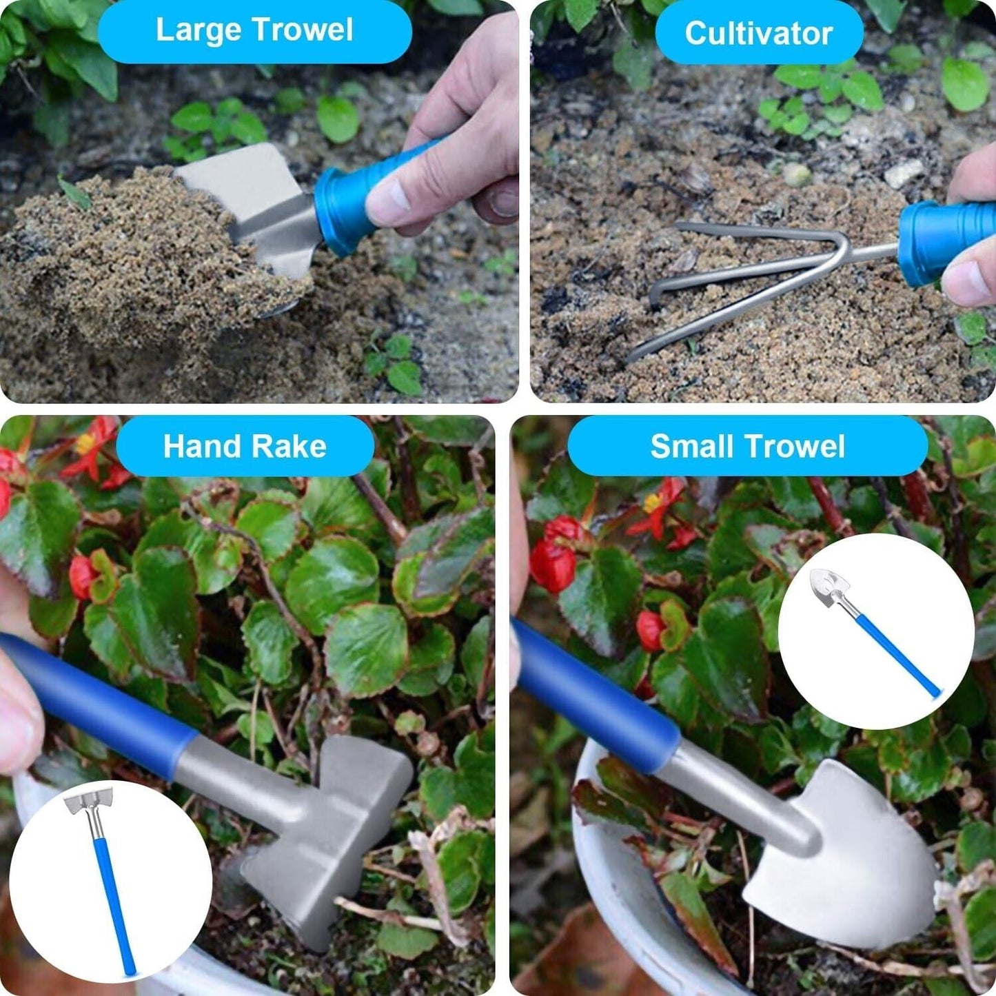Set of 10 Gardening Tools Complete Garden Tool Kit for Indoors & Outdoors
