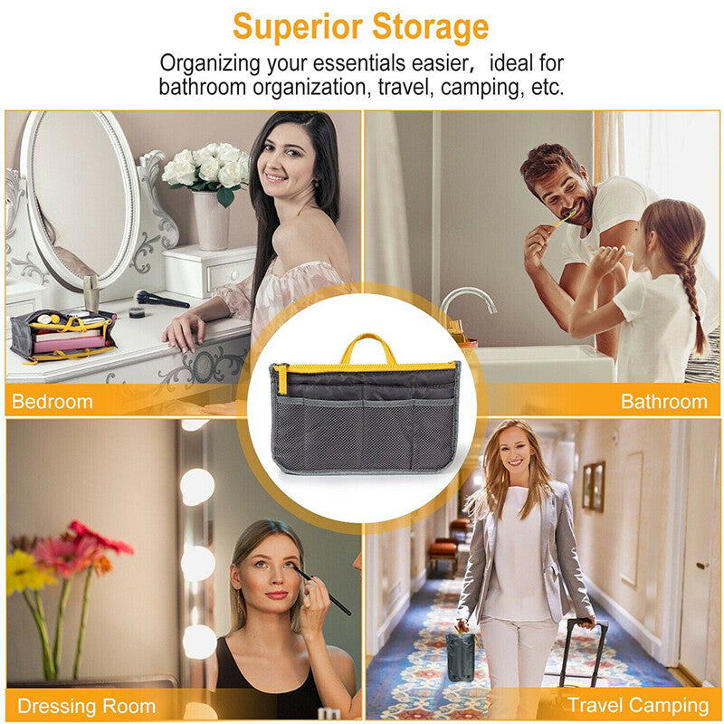Women Travel Insert Handbag Purse Large Liner Tidy Organizer Makeup Bag Case US