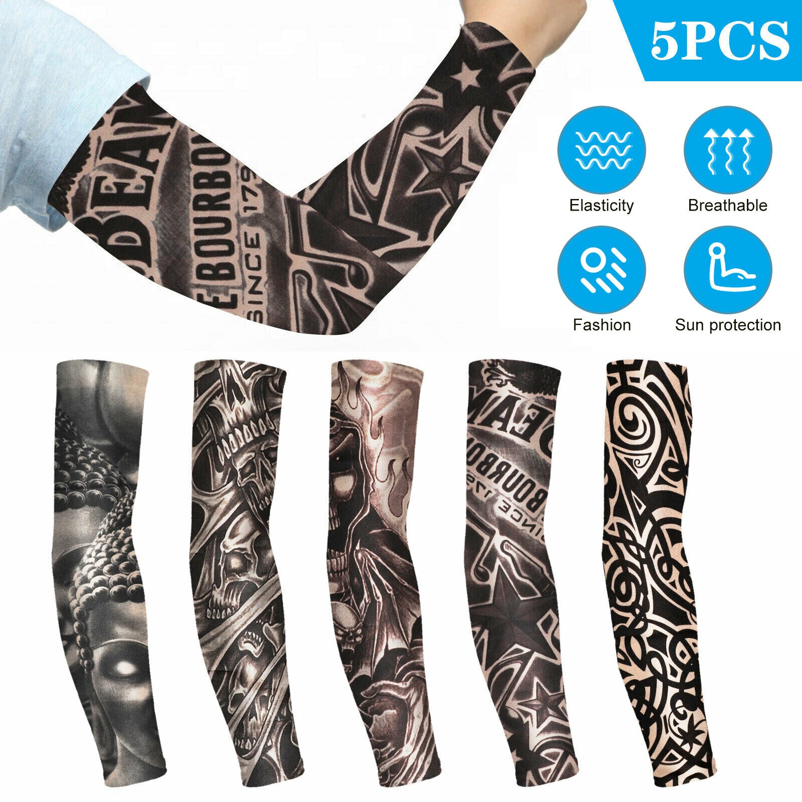 Slip-On Realistic Tattoo Arm Sleeves – UV Protection & Temporary Ink Style Arm Sleeve for Indoor Outdoor