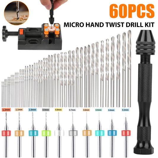 60PCS Mini Hand Drill & Micro Bit Set – Precision Pin Vise for DIY & Crafting