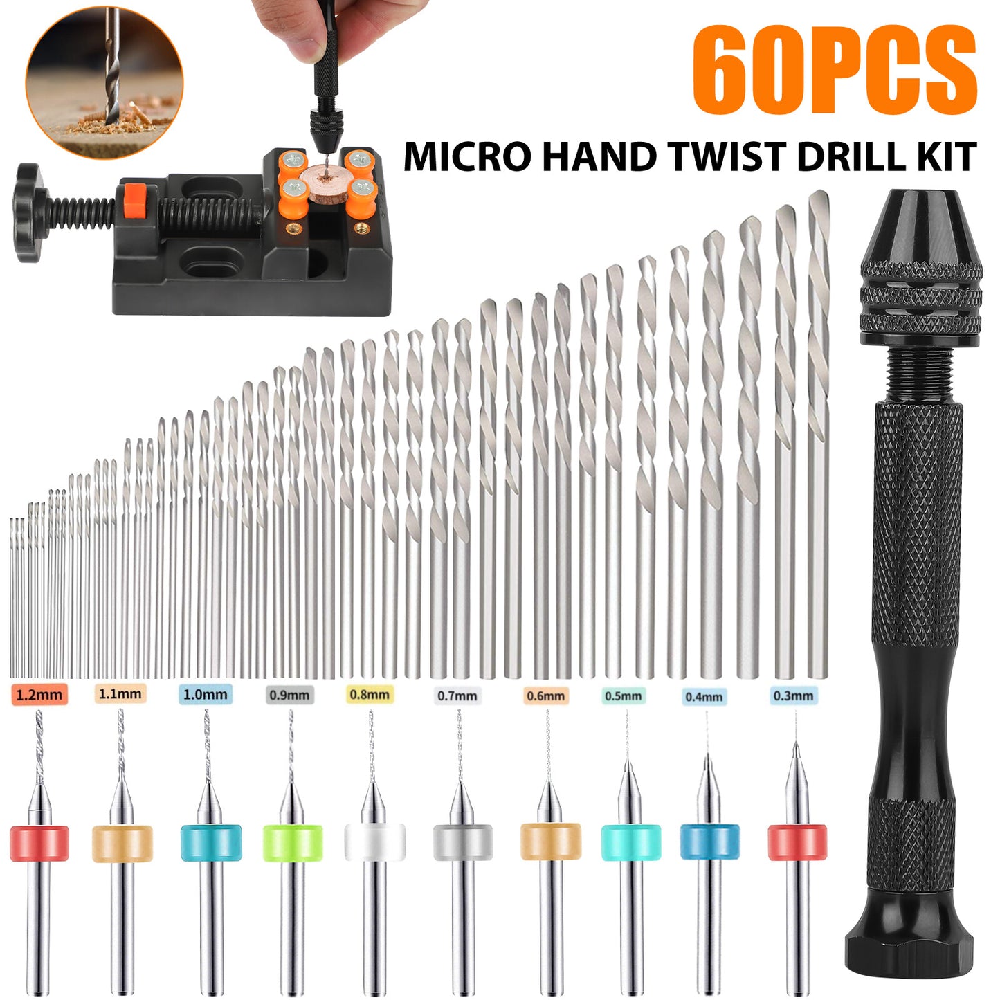 60PCS Mini Hand Drill & Micro Bit Set – Precision Pin Vise for DIY & Crafting