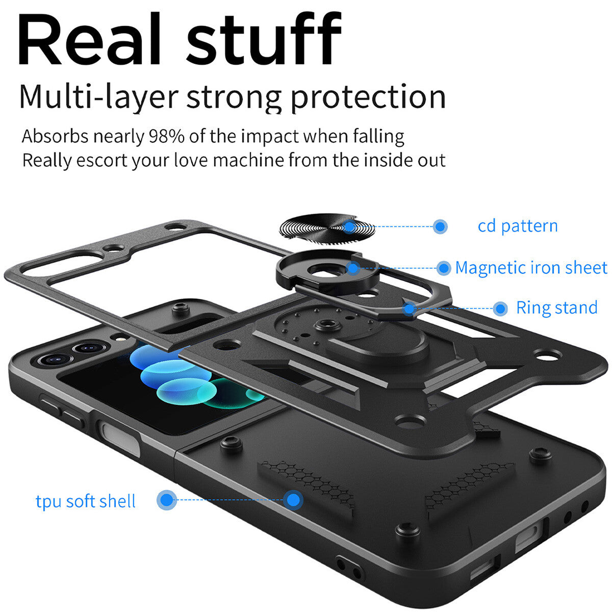 Shockproof Case For Samsung Galaxy Z Flip6 Flip5 4 Case Shockproof Stand Slide Camera Ring Cover