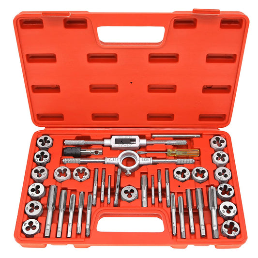 40PCS Tap and Die Set Threading Tool Set for Cutting External and Internal Threads with Adjustable Handles Complete Accessories and Storage Case