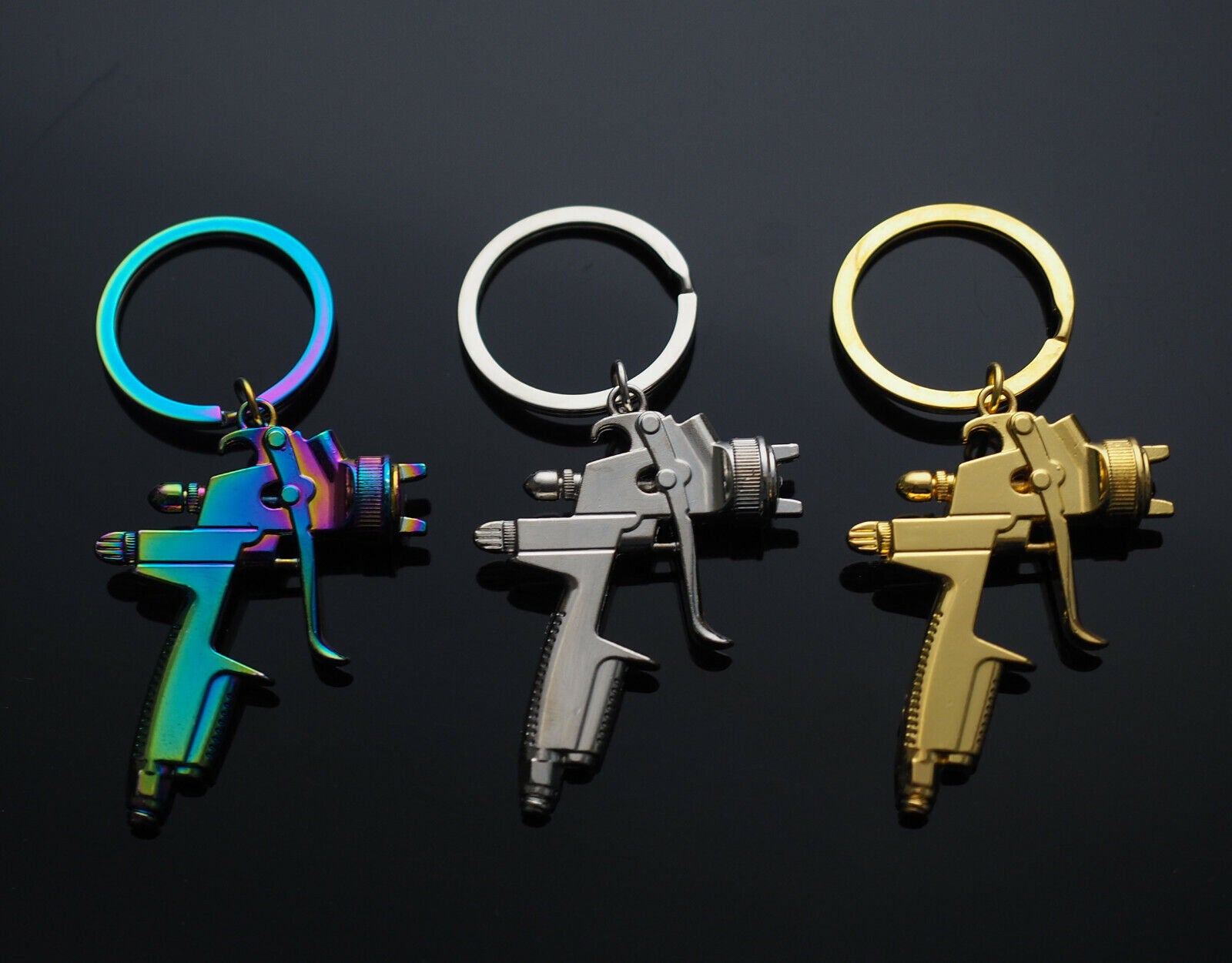3 Pack - Spray Paint Key Chain Ring Pendant Keychain - Rainbow Silver & Gold