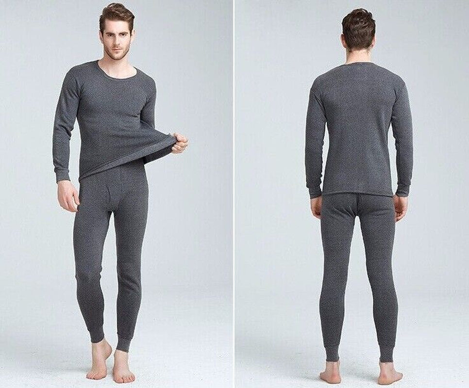 Men 100% Cotton Thermal Fleece Lined Warm Underwear Top+Pants 2PC Set