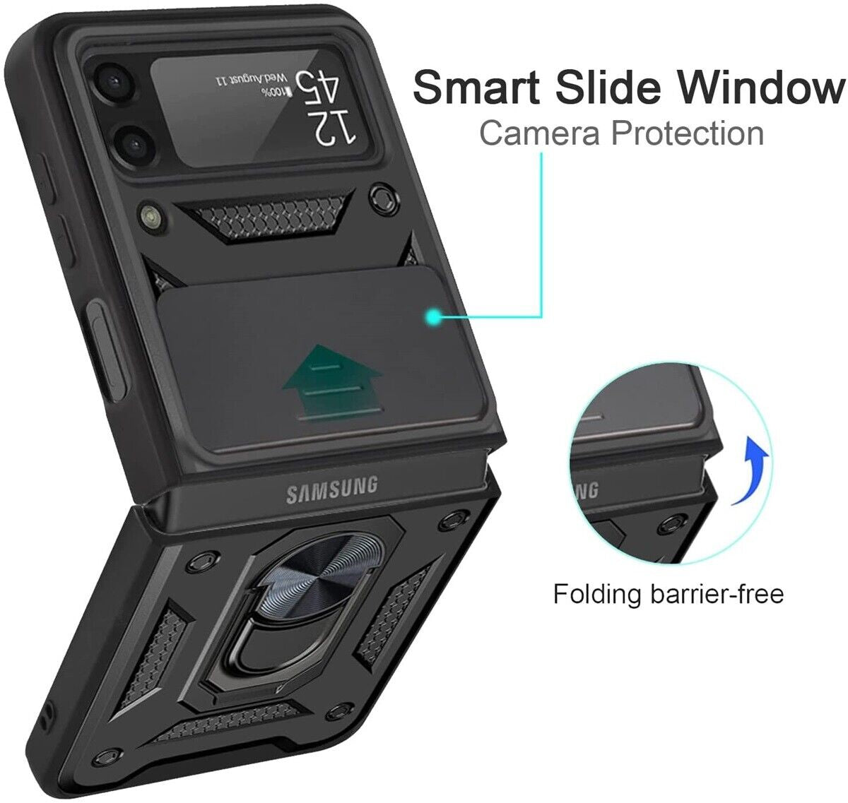 Shockproof Case For Samsung Galaxy Z Flip6 Flip5 4 Case Shockproof Stand Slide Camera Ring Cover
