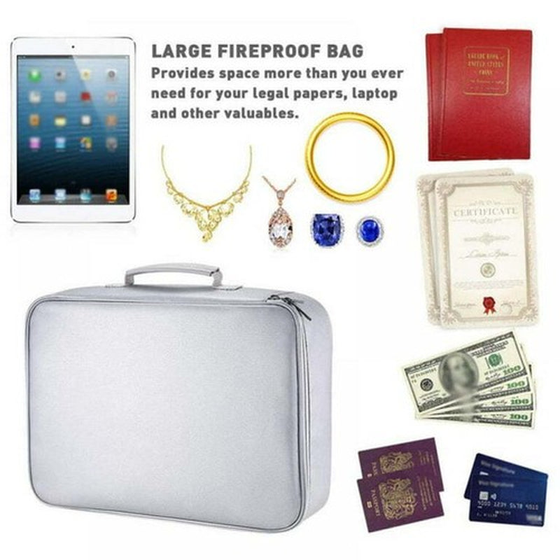 2000℉ Large Fireproof Document Box with Lock File Storage Waterproof Safe Bag