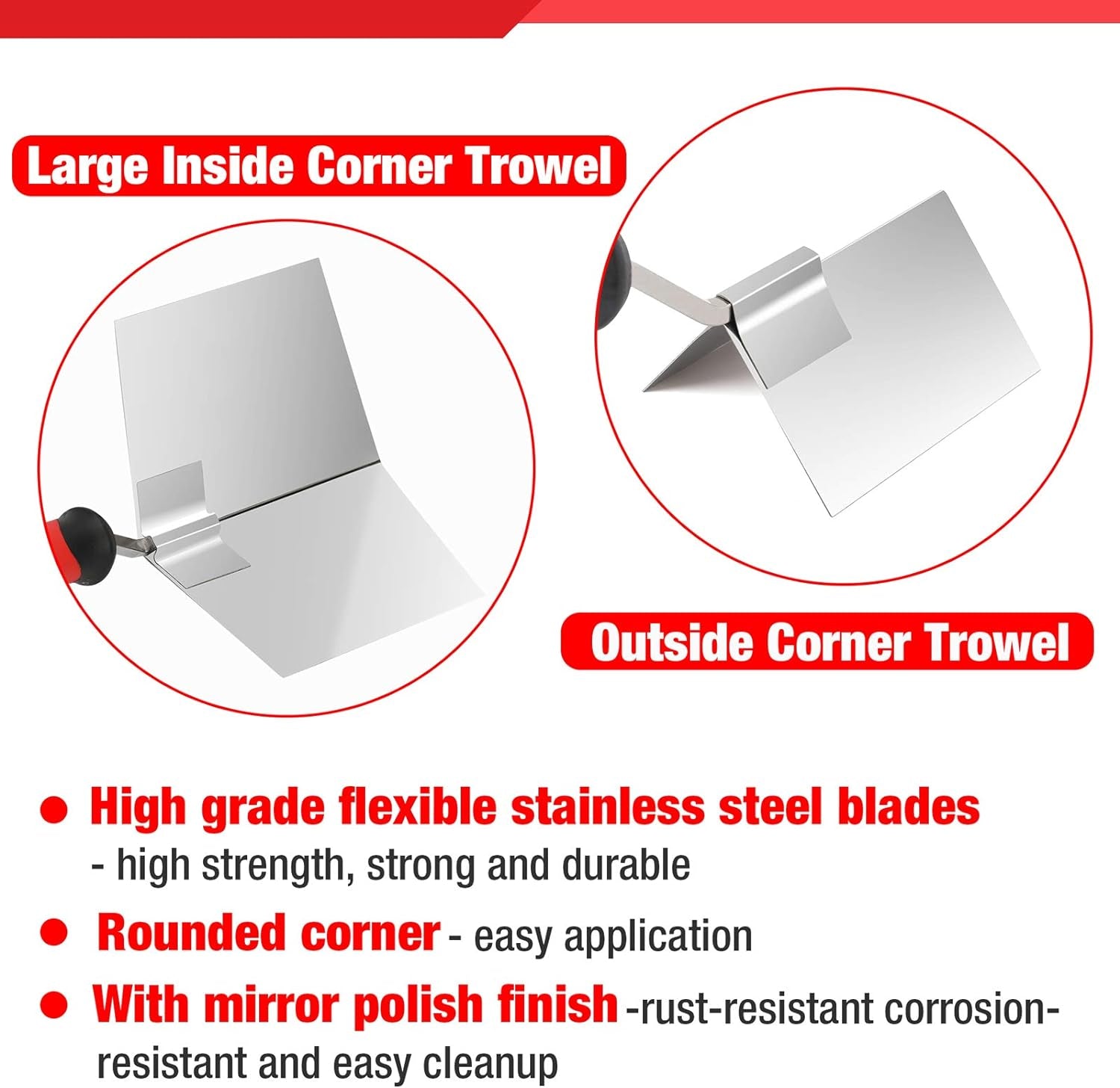 2 Piece Drywall Corner Tool Set 5'' Outside Corner Knife & 3-1/2'' Inside Corner Knife with Soft Grip Handle