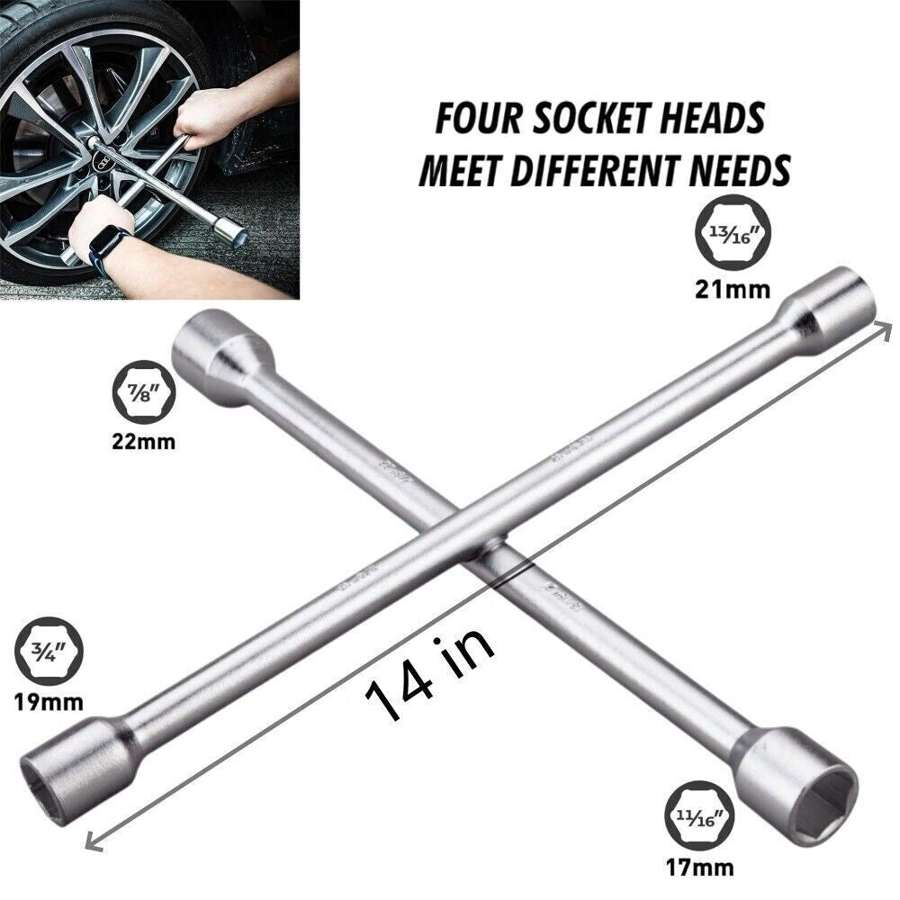 Universal Wrench 4 Way Lug Nut Tool 14'' Heavy Duty Socket Wheel Tire Change USA