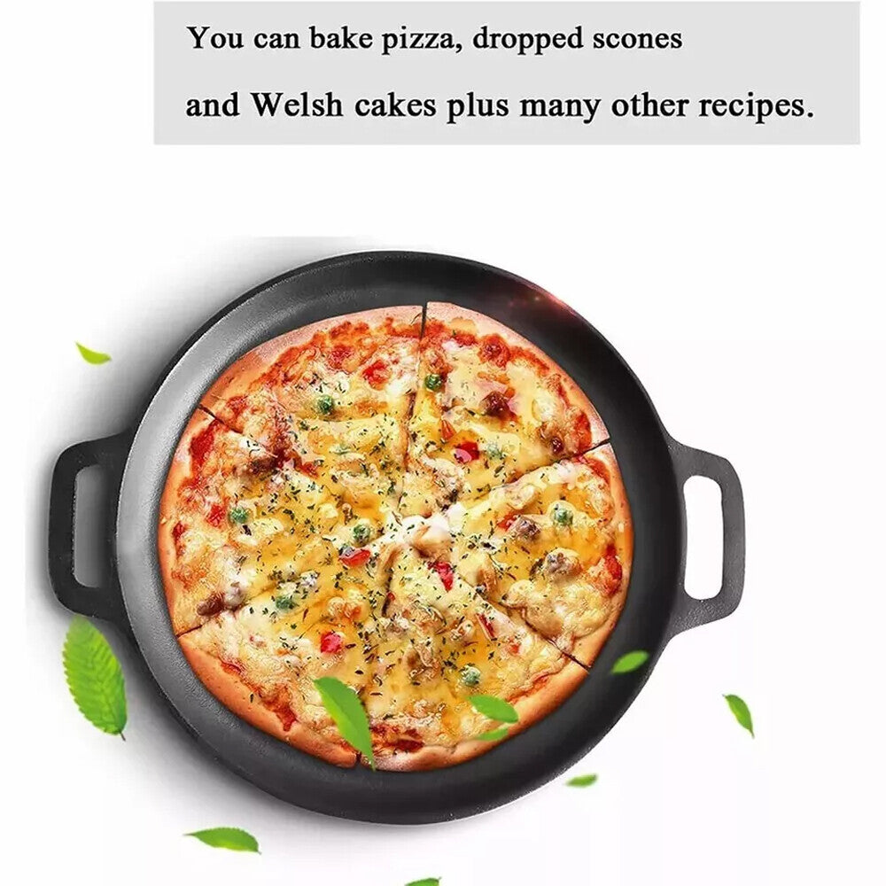 11'' Cast Iron Pizza Pan Kit Skillet Kitchen Cookware Frying Baking Cooking US