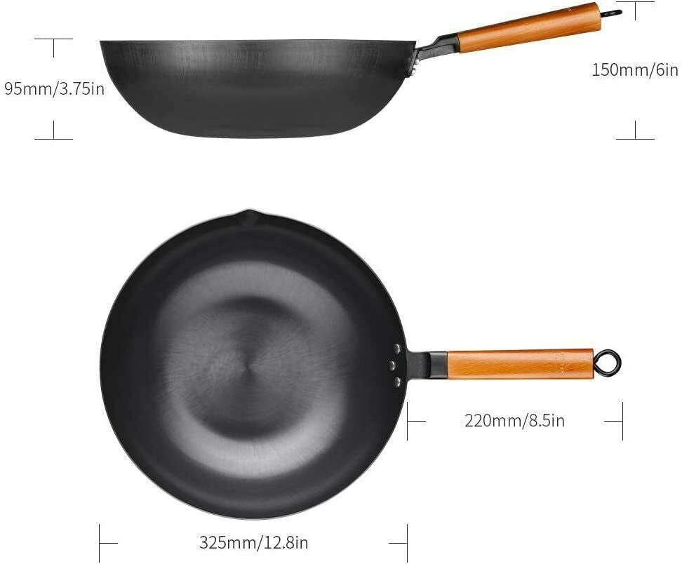 Wok Pan  No Chemical Fry Pan 12.5-Inch, 100% Carbon Steel Kitchen Fry Pan