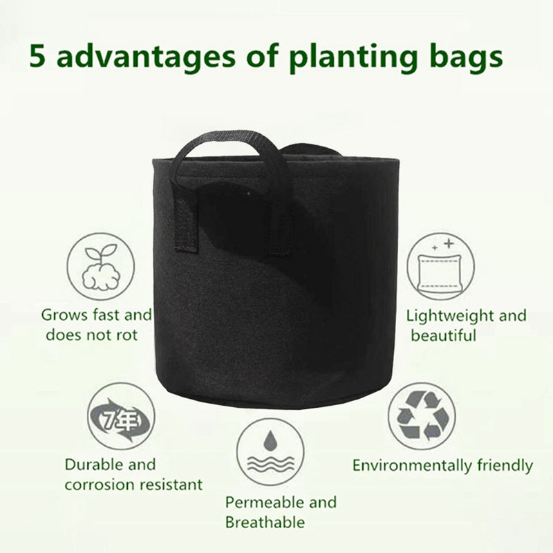 5 Gallon Plant Grow Bags Fabric Pot Nursery Soil Nonwoven W/ Handle 10 Pack