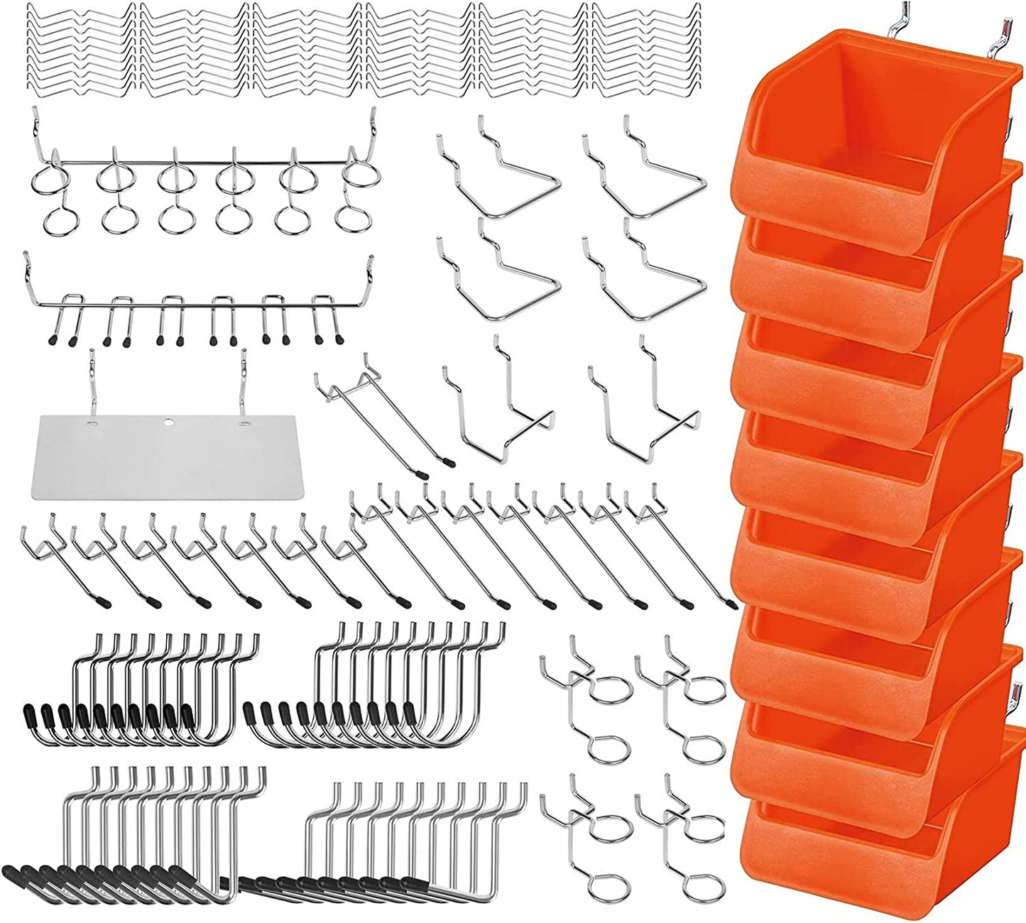 150-Piece Pegboard Hooks Assortment Pegboard Accessories with Pegboard Bins for Organizing Various Tools