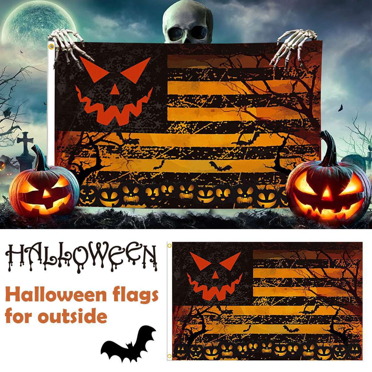 3X5 Ft Scary Halloween Flags American Pumpkin Flag, HALLOWEEN 3X5' FLAG BANNER
