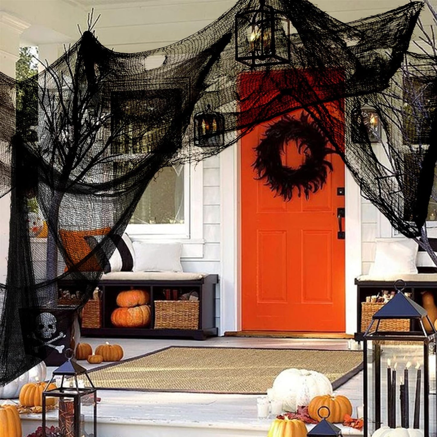 Halloween Creepy Cloth Spider Web Halloween Decorations Outdoor Indoor Party Yard Spooky Backdrops Home 355" x 79"