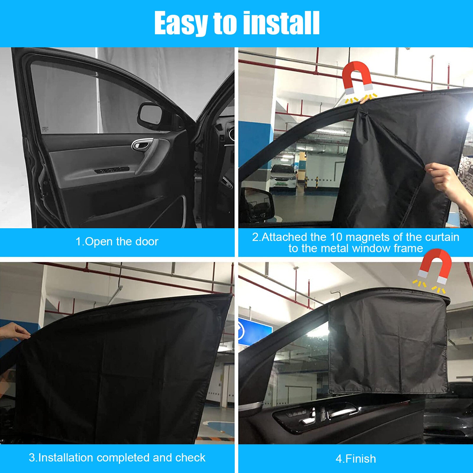 4PCS Magnetic Car Side Window Sun Shade Cover Shield UV Protection Front & Rear