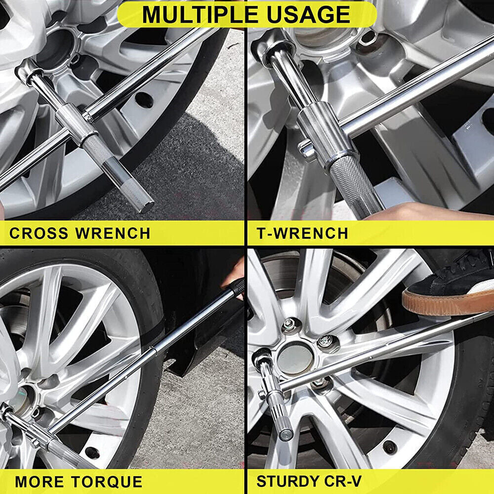 23" Universal Extended Lug Wrench 4 Way Tire Iron Nut Wrench Set with Socket