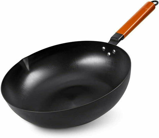 Wok Pan  No Chemical Fry Pan 12.5-Inch, 100% Carbon Steel Kitchen Fry Pan