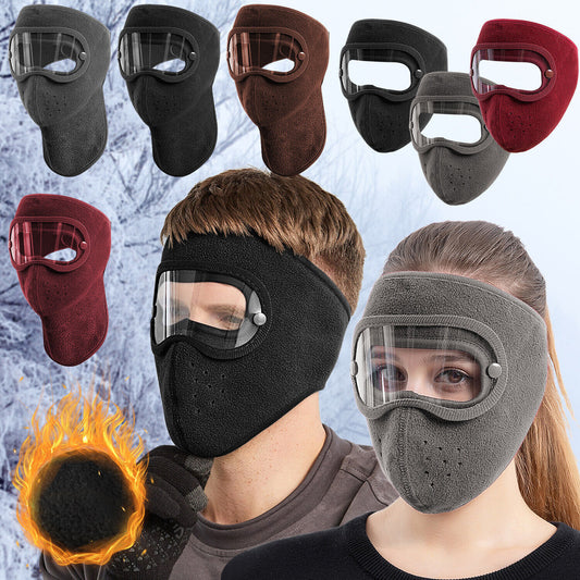 Fleece Warm Winter Balaclava Face Mask with Anti-Fog Goggles Windproof Skull Cap