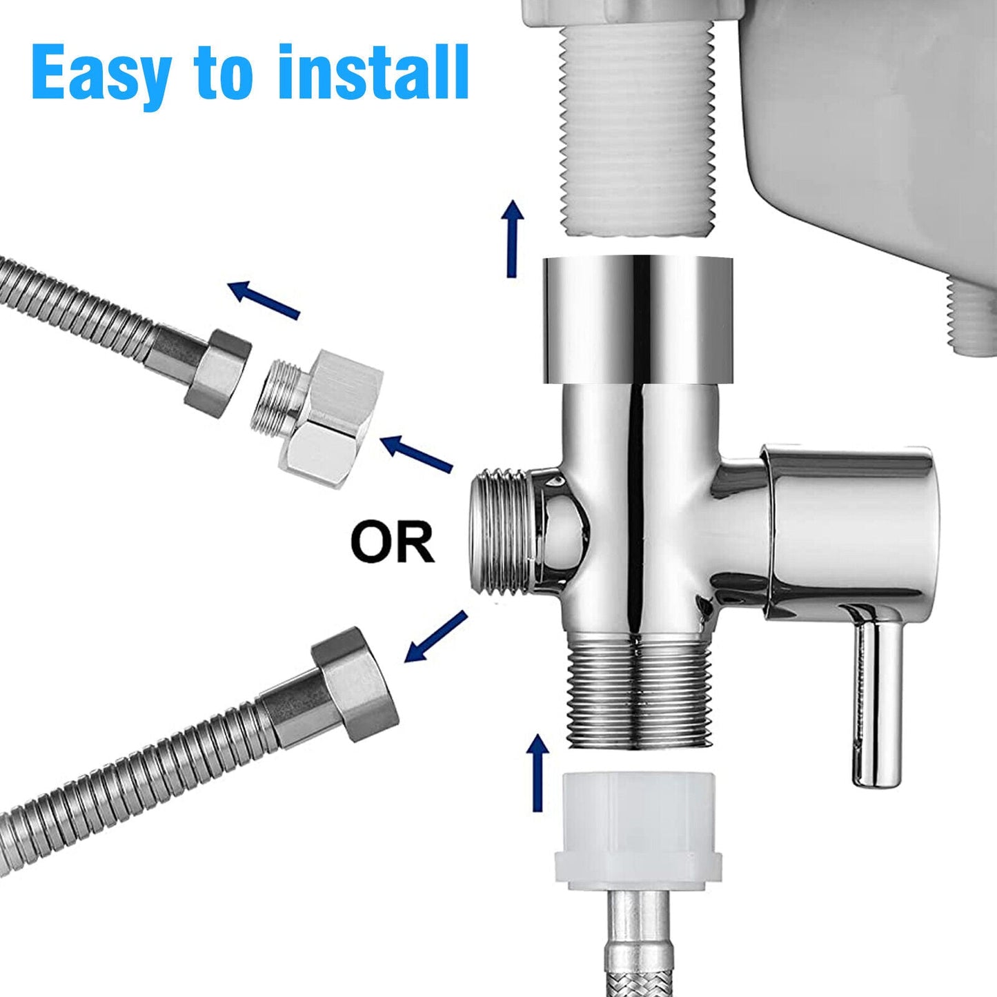 3 Way T-Adapter Chrome for Shower Head Arm Mount Diverter Valve Splitter G1/2"