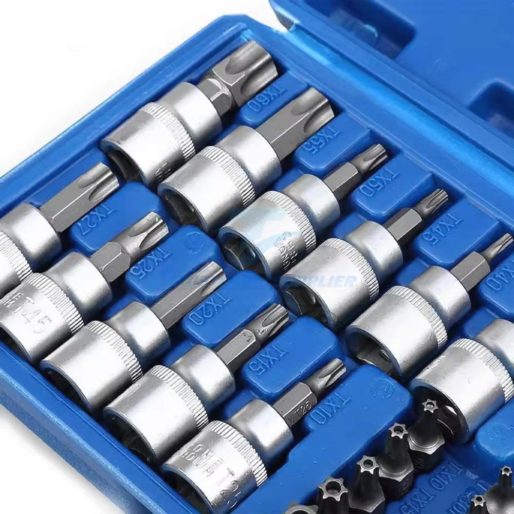 NEW 34Pcs Torx Star Sockets & Bit Set Male Female E-Torx Security Bits 3/8 Drive