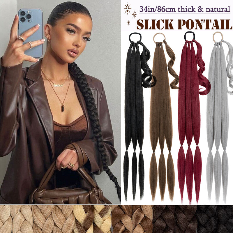 Natural as Human Braids Ponytail Wrap Bubble Thick Braiding Hair Extensions 34In