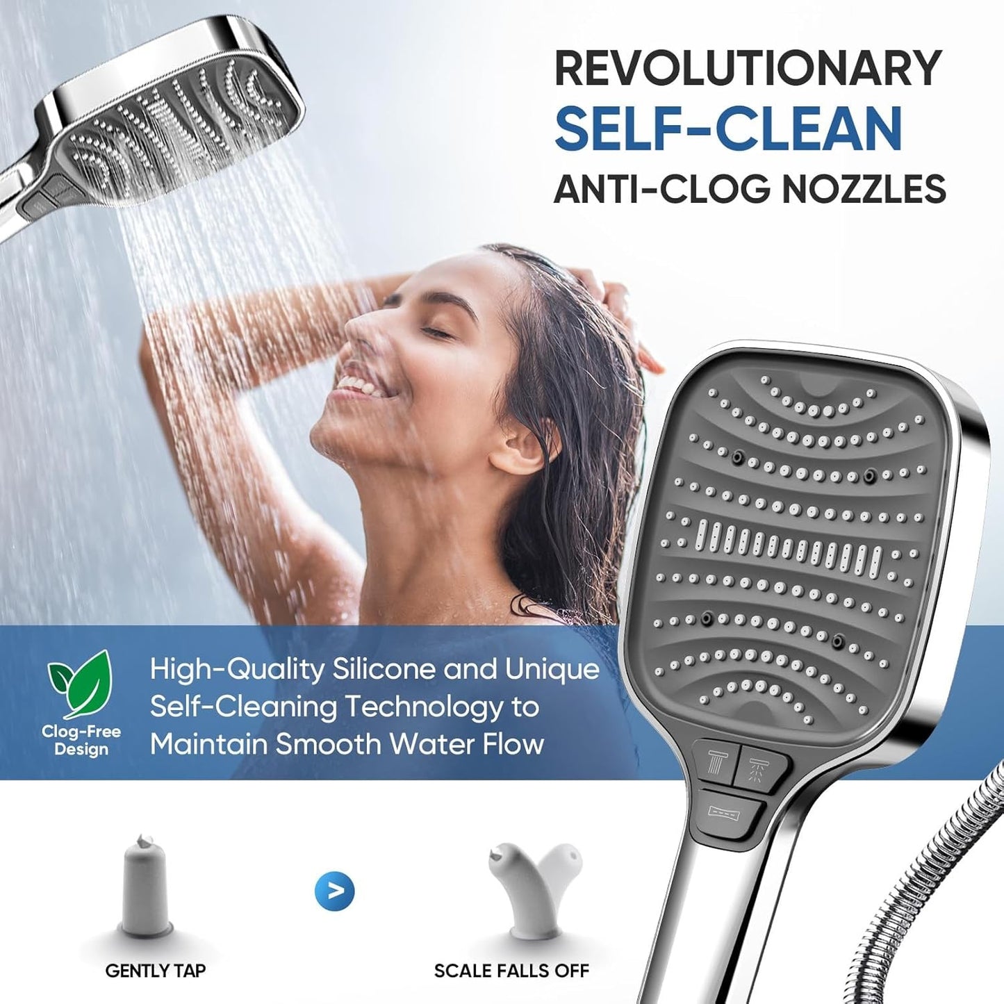 High Pressure Shower Head 8 Settings Handheld Shower Spray with 5 FT Hose+Holder