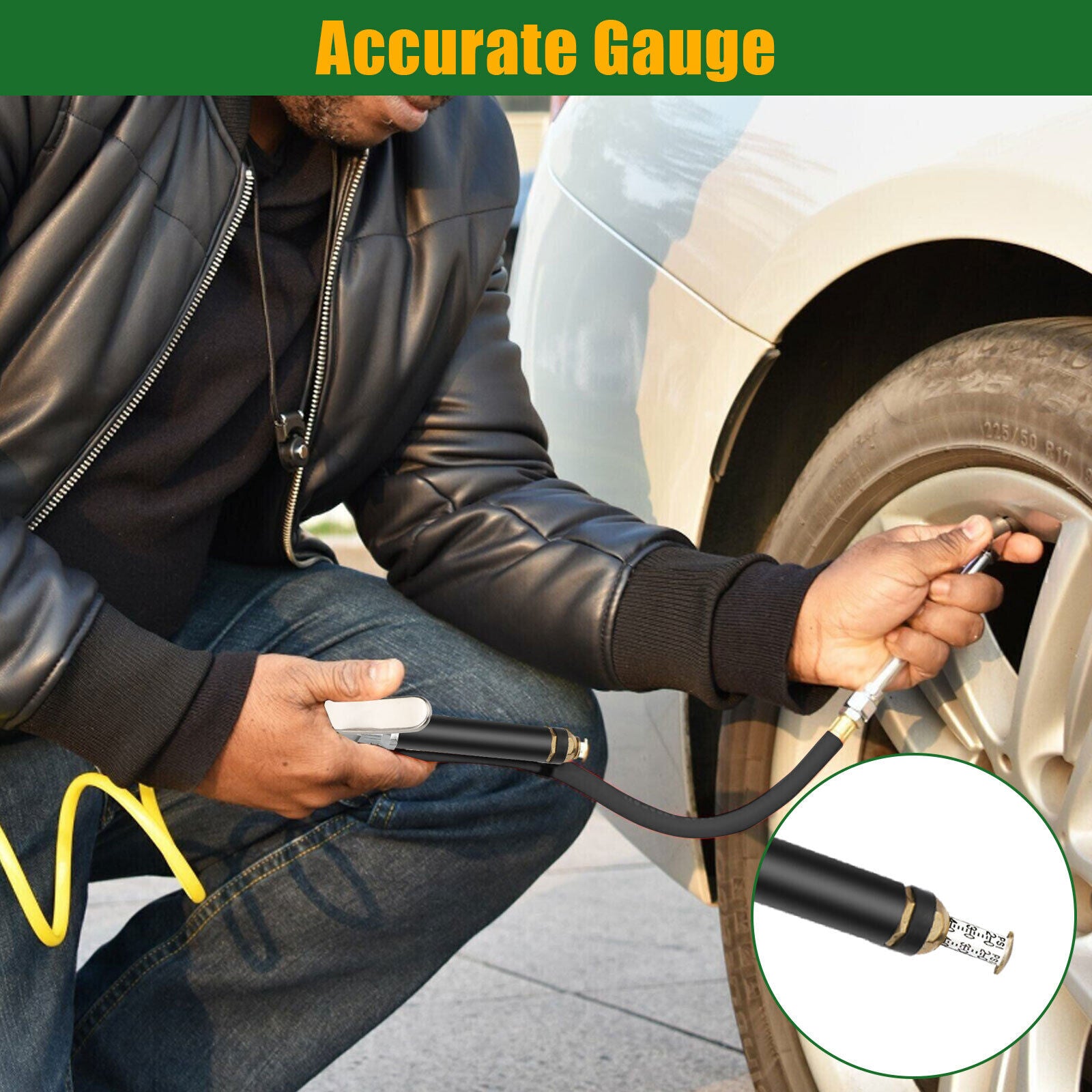 Tire Inflator with Pressure Gauge 120 PSI Dual Head Chuck Air Chuck Compressor