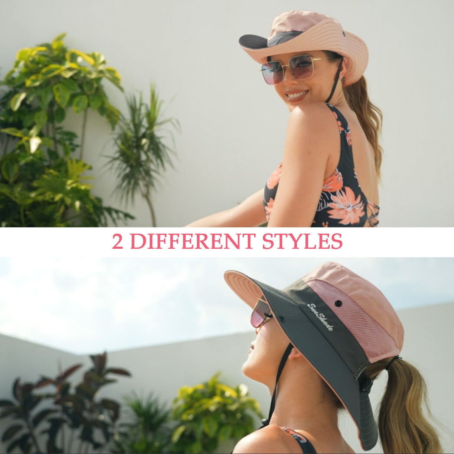 Summer Bucket Hat Boonie Women Ponytail Cap Wide Brim Sun UV Protection Travel