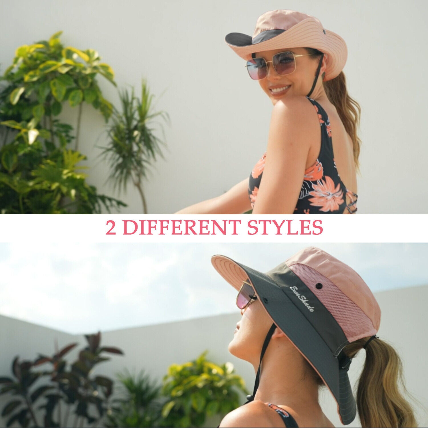 Summer Bucket Hat Boonie Women Ponytail Cap Wide Brim Sun UV Protection Travel