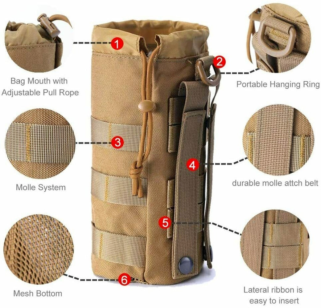 Molle Tactical Water Bottle Bag Pouch Kettle Holder Carrier Camping Hiking Bag