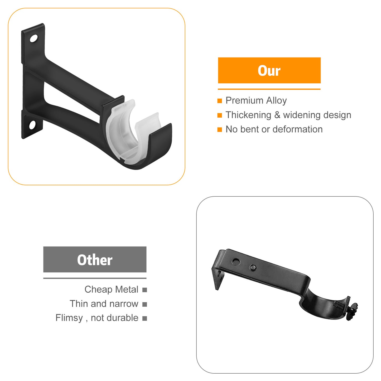 4Pcs Curtain Pole Rod Brackets Window Holder Aluminum Alloy Heavy Duty Hardware