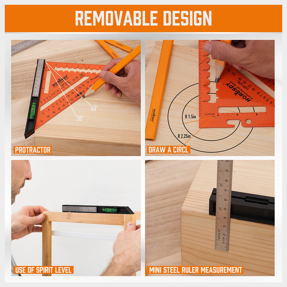 7 Inch Premium Rafter Square with Level Carpenter Tool Protractor Ruler