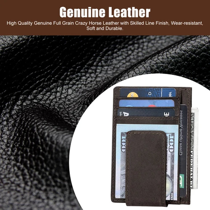 Men Leather Magnetic Front Pocket Wallet Money Clip Slim ID Credit Card Holder