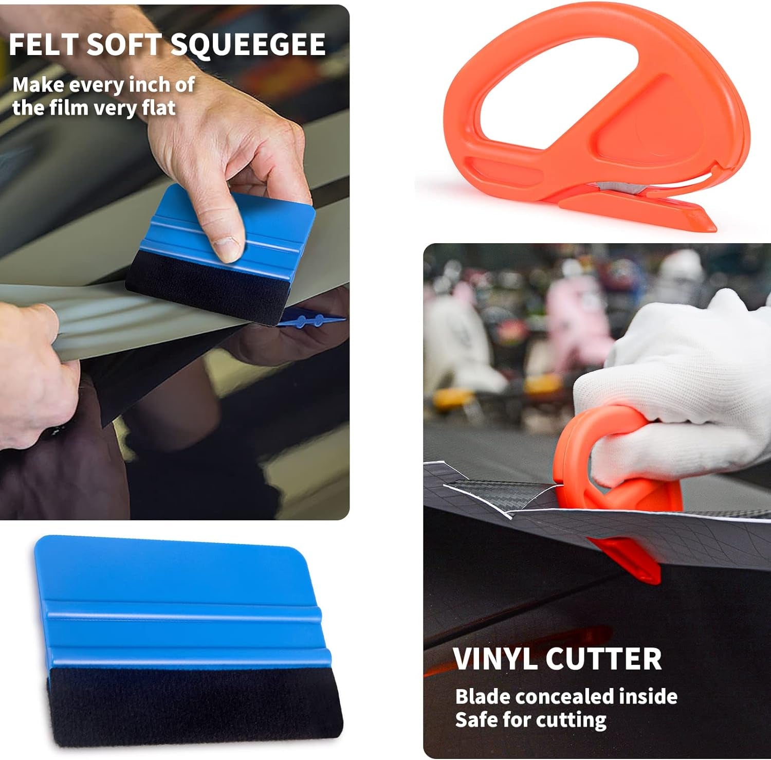 Vehicle Wrap Tool Kit - Felt Squeegee, Utility Knife, Zippy Cutter, Mini Corner Squeegee