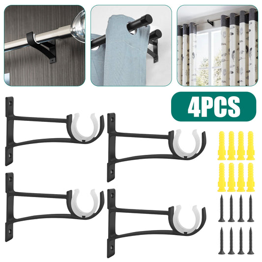 4Pcs Curtain Pole Rod Brackets Window Holder Aluminum Alloy Heavy Duty Hardware