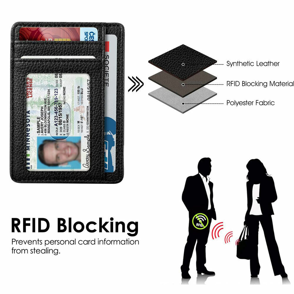 Mens RFID Blocking Leather Slim Wallet Money Credit Card Slots Coin Holder