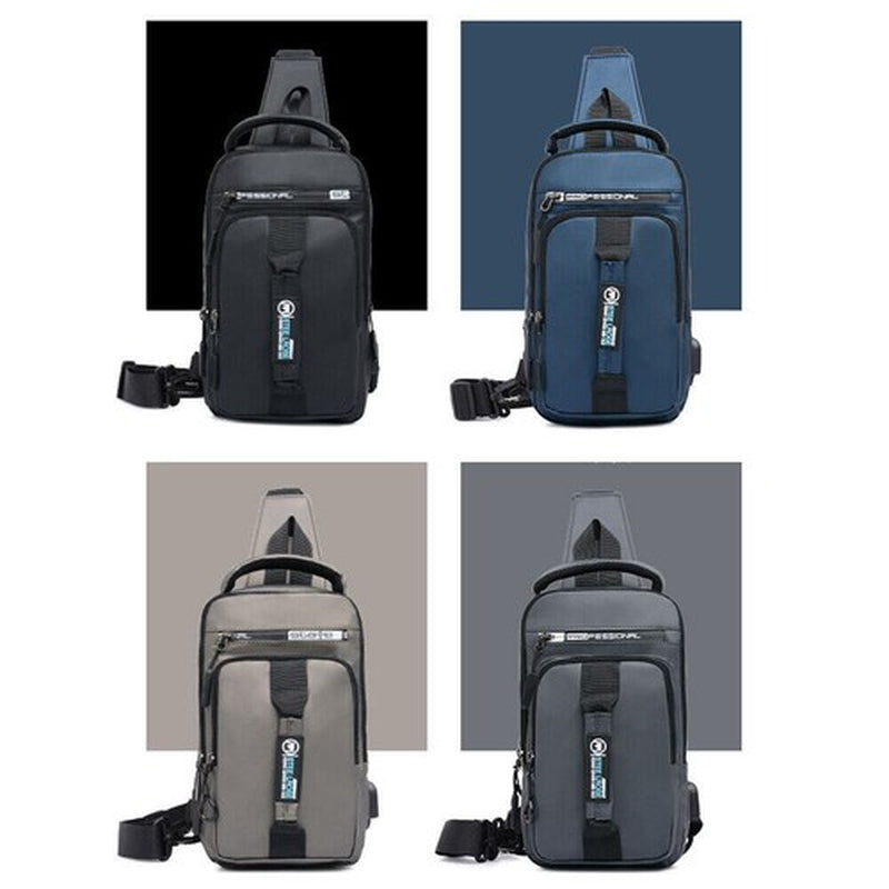 Men’s Anti-Theft Sling Crossbody Chest Bag with USB Charging Port