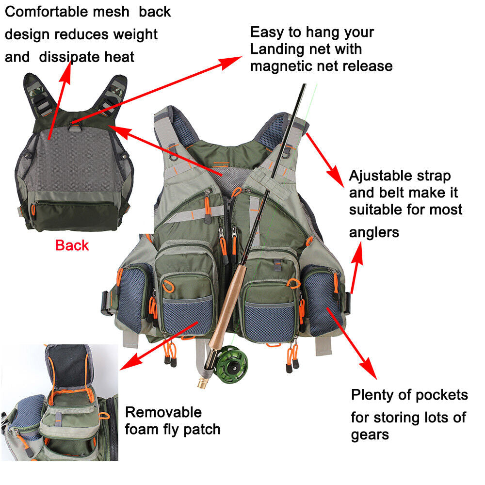 Fly Fishing Mesh Vest General Size Adjustable Mutil-Pocket Breathable Vest