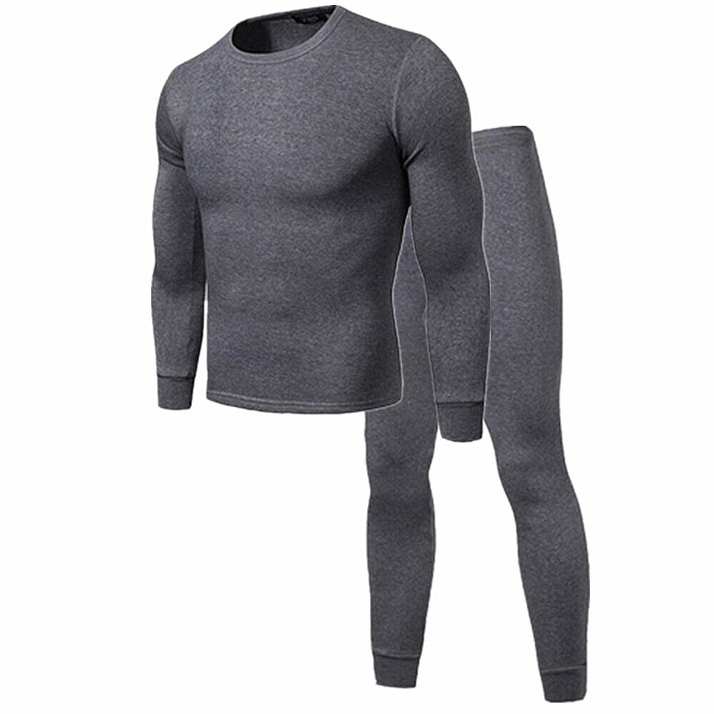 Men 100% Cotton Thermal Fleece Lined Warm Underwear Top+Pants 2PC Set