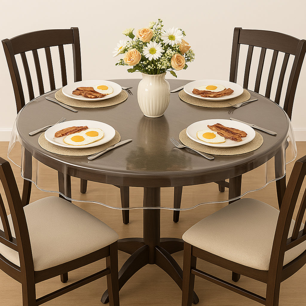 70" round Clear Tablecloth Protector – Heavy Duty Vinyl Cover with Hemmed Edge