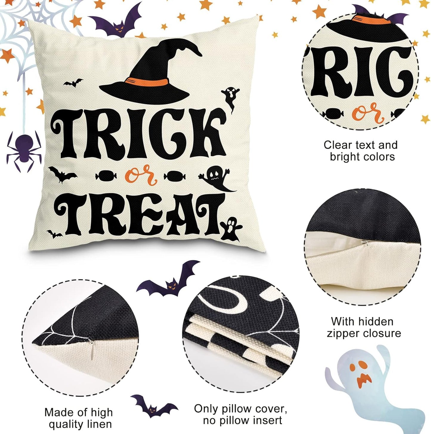 Set of 4 Halloween Decorations Pillow Covers 18x18 Home Decor Throw Pillows Cover 