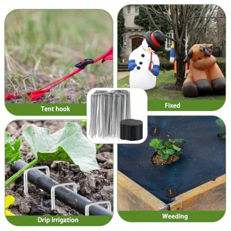 101 Pack Stainless Garden Stakes Landscape Staples Set with Mats& Precision Hook