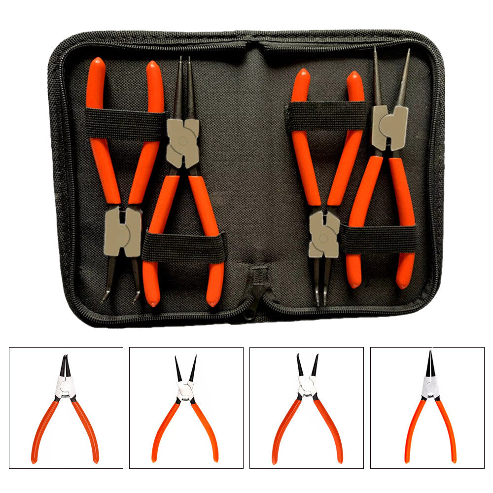 4Pcs Heavy Duty 7" Circlip Plier Snap Ring Plier External Internal Kit W/ Pouch